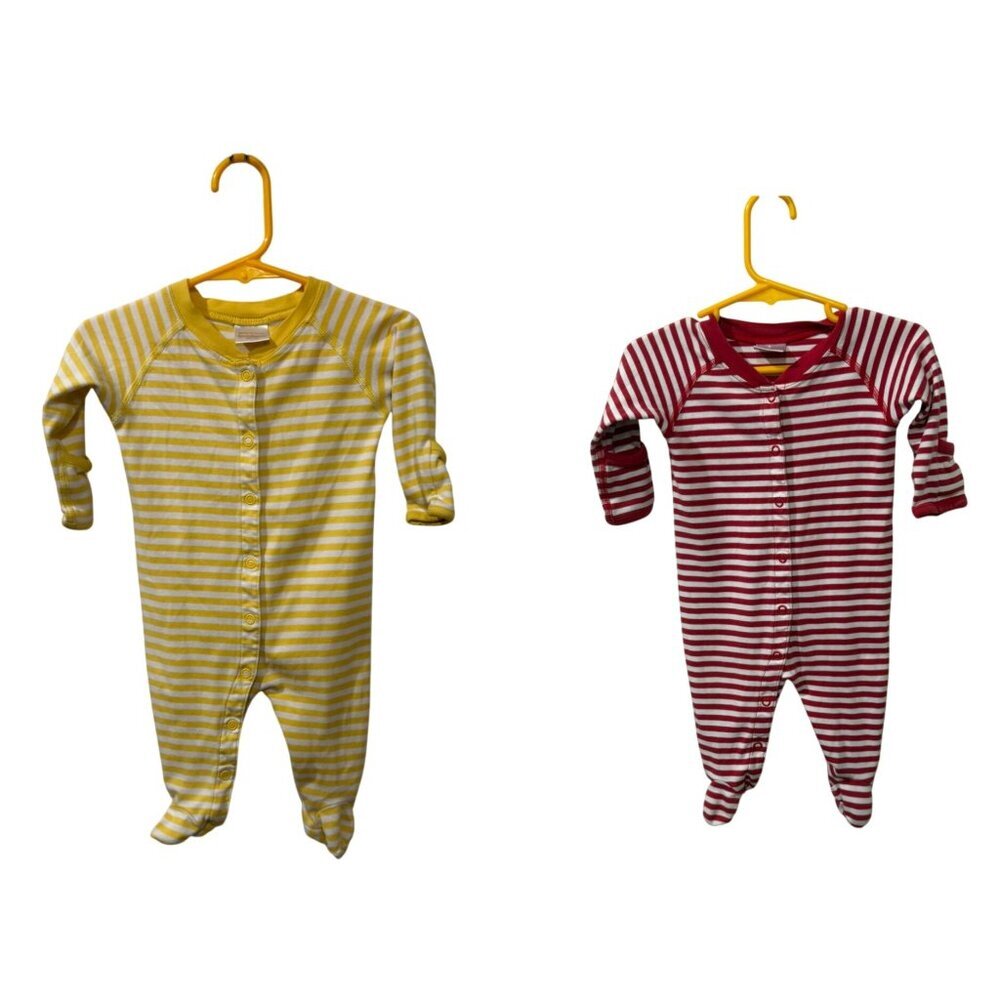 Set of 2 Hanna Andersson Baby Footed Pajamas 3-6 Months Cotton Organic Red/Yel